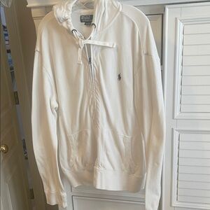 Polo Ralph lauren off white cotton pique hoodie jacket mens XL